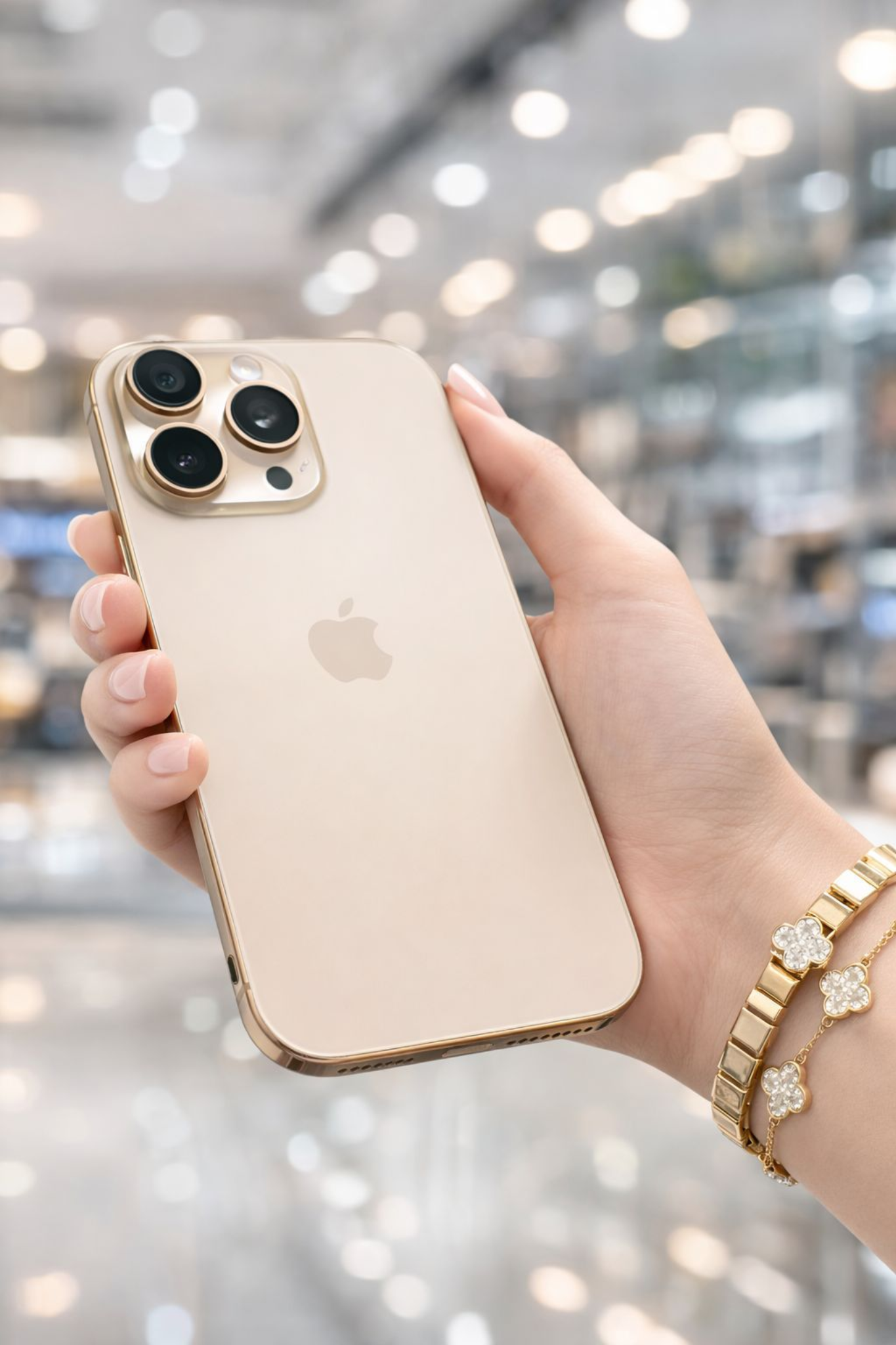 iPhone Pro dorado en mano